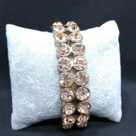 Peach Rhinestone Stretch Bracelet, Peach Gold, 8 Inches - Picture 3 of 8